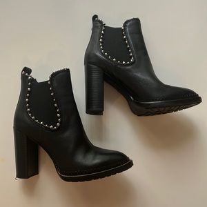 Sam Edelman Studded Heeled Leather Boots in Black
